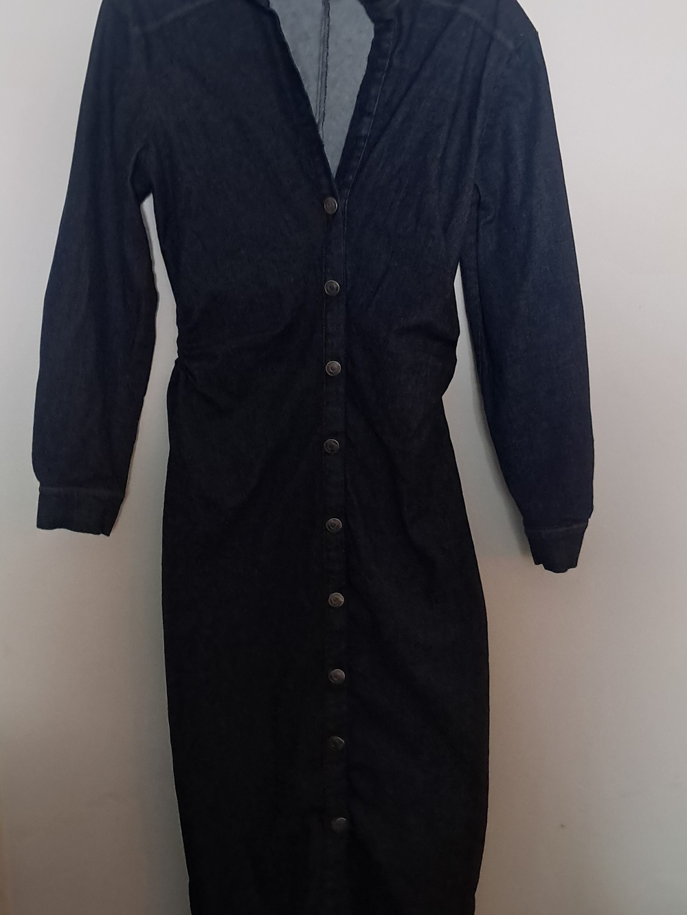 Zara Black Long-Sleeve Button-Front Shirt Dress